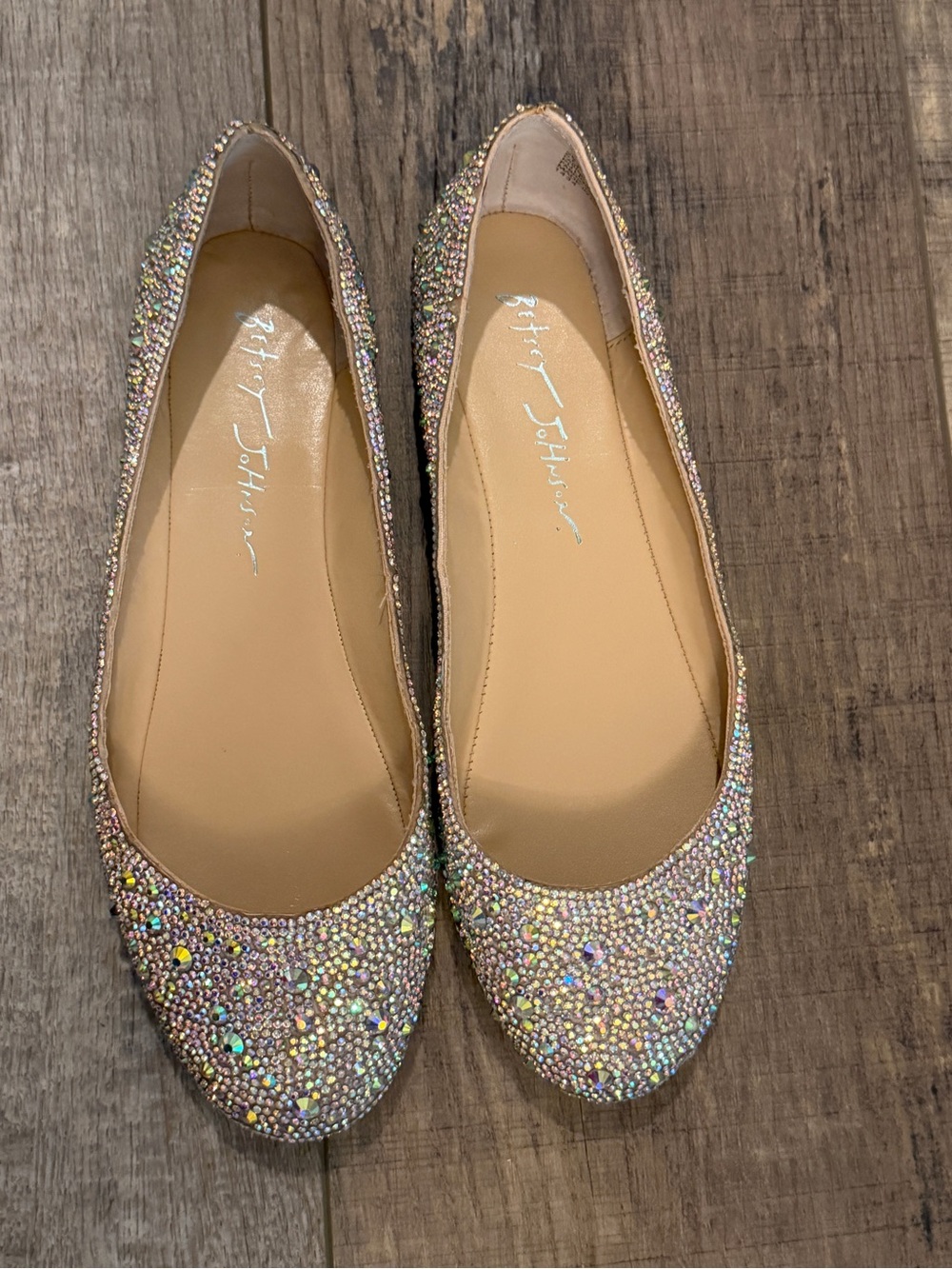 Betsey Johnson Iridescent Crystal Embellished Flats - Rose Gold Sparkle